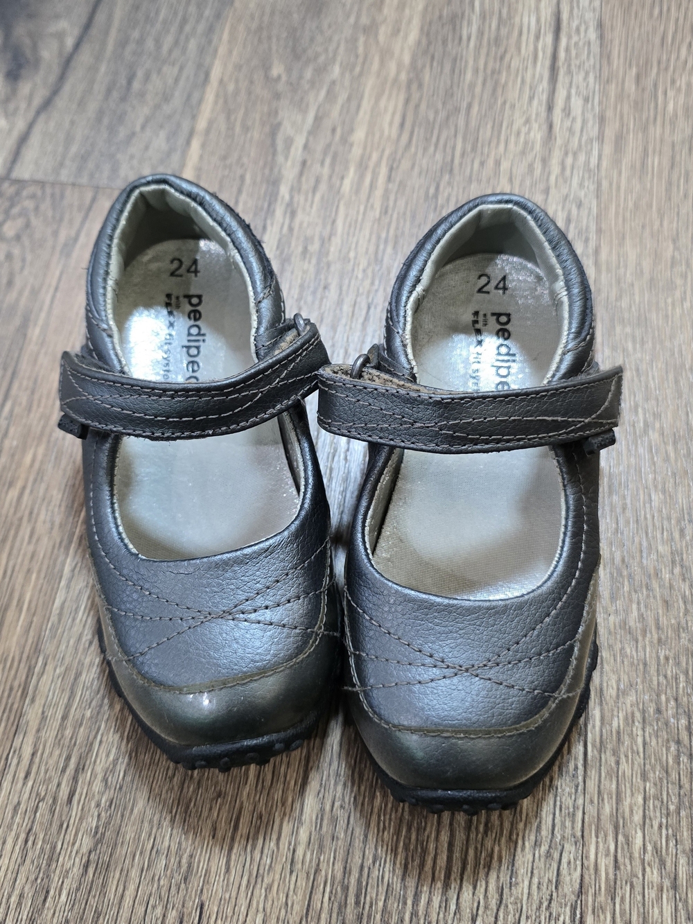 Pediped Flex Fit System Girls' Gray Mary Jane Shoes - Size 24, 7.5-8